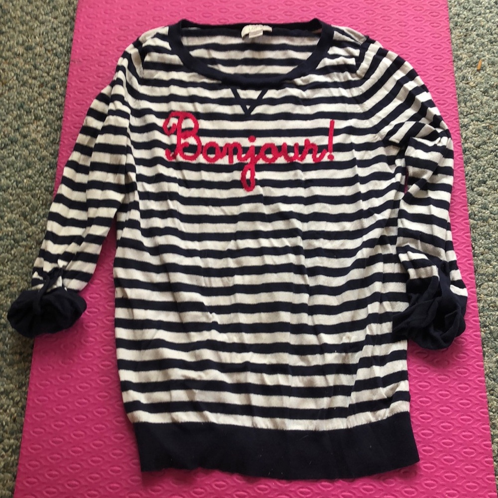 Loft pink & navy Bonjour 3/4 sleeve stripe Medium